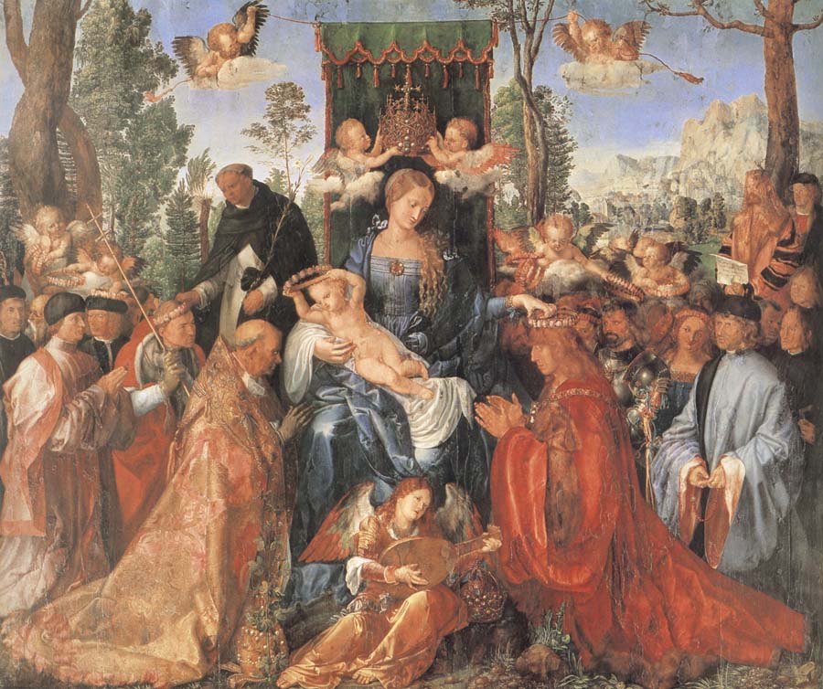 The Feast of the rose Garlands the virgen,the Infant Christ and St.Dominic distribut rose garlands